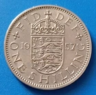 Photo of a 1957 Elizabeth II Shilling from an eBay listing that sold on Jun 23, 2026