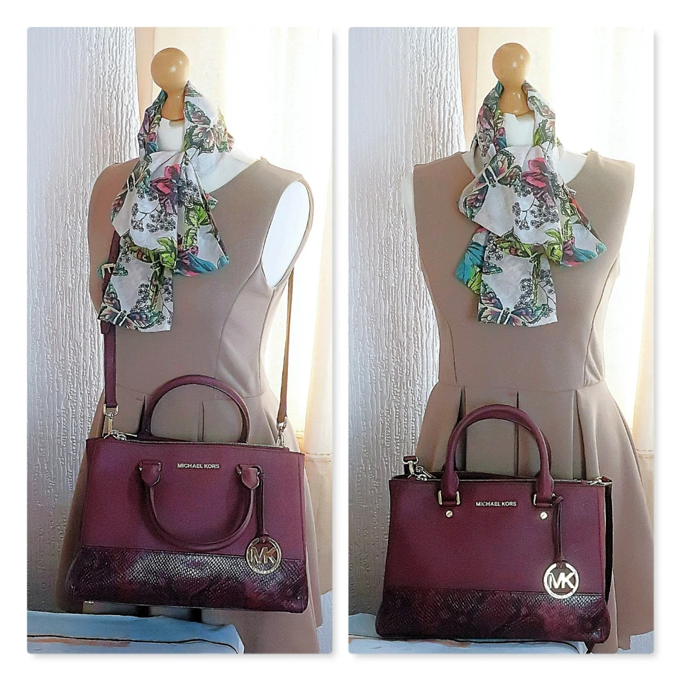 MICHAEL KORS Crossbody Shoulder Grab Bag SUTTON Burgundy Leather & Faux Snake VG - Image 3 of 4