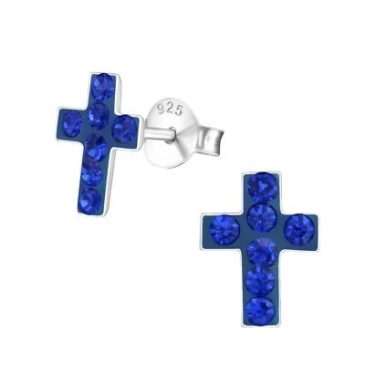 Kreuz Kinder Ohrringe mit Kristallen 925 Silber für Mädchen Ohrstecker Schmuck - Bild 1 von 4