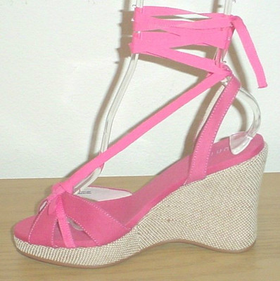 New ANKLE TIE ESPADRILLES Unisa PLATFORM WEDGE Ladies Sandals PINK Shoes 