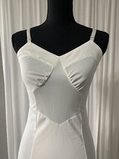 1960s Monsanto Sz 32 Vintage Slip Sheer Shiny Nightgown Lingerie Nylon White