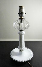 Vintage Boudoir Hobnail Milk Glass Small Bedside Table Lamp Base WORKS