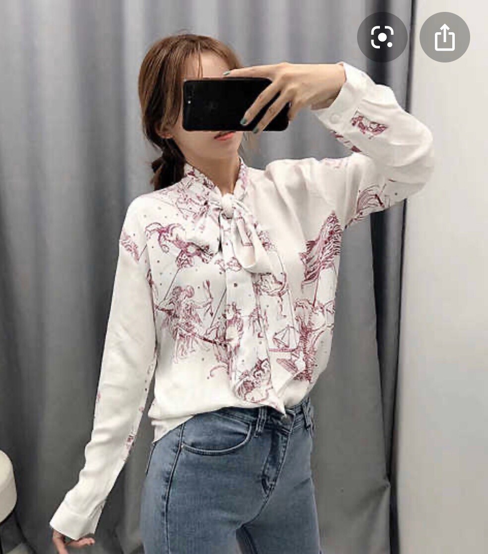 Zara Women Printed Shirt With Tied Detail Ref 4043/172 Sz S