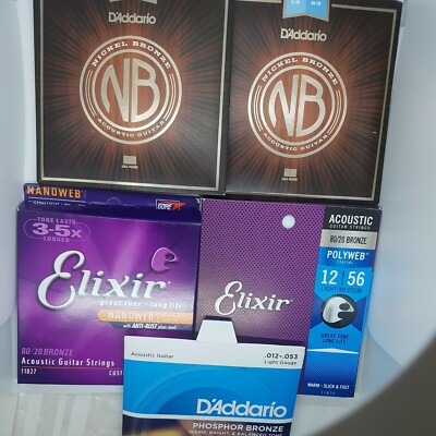 Guitar Strings Lot Elixir Acoustic Nanoweb D'Addario Nickel Bronze Phospor Bronz