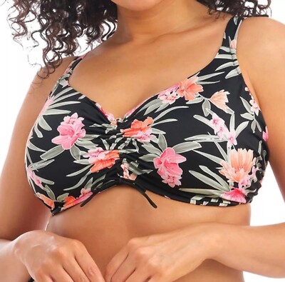 Elomi Dark Tropics Bikini Oberteil Gr.36G Schwarz Bügel Crop Balconette BH 800106
