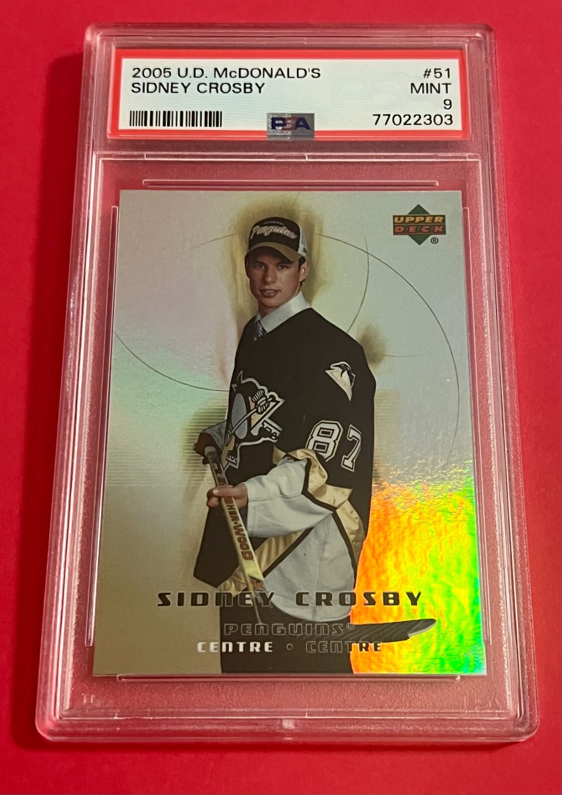 2005 UD MCDONALD'S SIDNEY CROSBY ROOKIE CARD *PSA 9 MINT* #51 PENGUINS view 1
