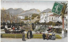 Old postcard MENTON public garden beautiful animation