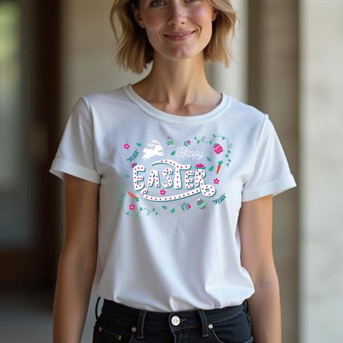 Family Whimsical Bunny Happy Easter T-Shirt Tee Cute Festival Holiday Party #ED - Picture 10 of 24