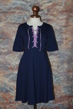 Maeve Anthropologie Fit & Flare Lace-Up Tie Front Dress XS Navy Purple