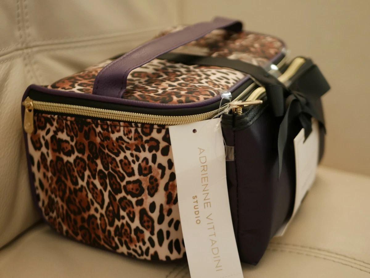 NEW WOMEN'S ADRIENNE VITTADINI 2 PIECE TRAVEL MAKE UP TRAIN CASE BAGS  LEOPARD