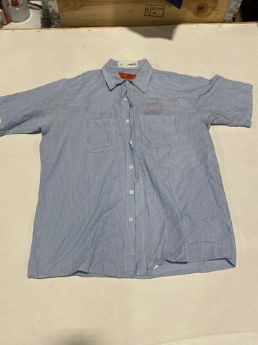 Striped Red Kap Industrial Work Shirt Used Uniform Stripe Stripes Blue Red Brown - Picture 3 of 9