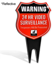 Tresspass Reflective Warning 24 Hour Video Surveillance Security Yard Sign Post