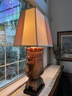 Rare Handcarved Chinese Ceremonial Urn Alabaster Lamp with Silk Shade Volterra — photo 8