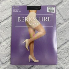 Berkshire Silky Control Top Reinforced Toe Pantyhose Off Black Size 1 New 4428