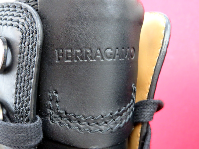 NIB FERRAGAMO FARAWAY BLACK LEATHER LOGO PLATFORM LACE ZIP 