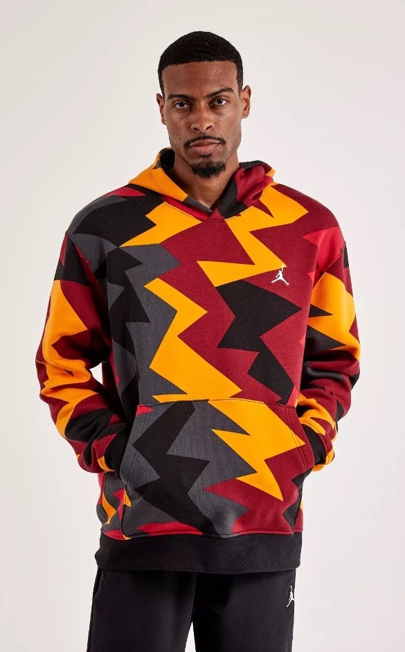 Jordan Hoodie Flight MVP AOP Red Yellow Gray Sweatshirt Mens Size