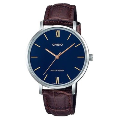 Casio LTP-VT01L-2B Damen Analog Quarz Uhr | Blaues Zifferblatt | Braunes Lede...