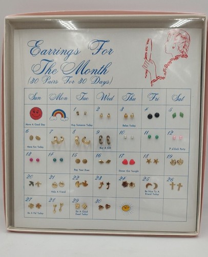 "Earrings For the Month" 30 Days of Pierced Earrings in Box Rare Vintage New - Picture 4 of 6