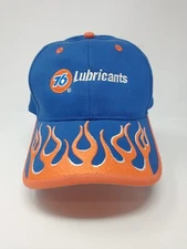 Vintage Union 76 Lubricants Oil Baseball Cap Hat Rare Flames Flaming Blue Orange