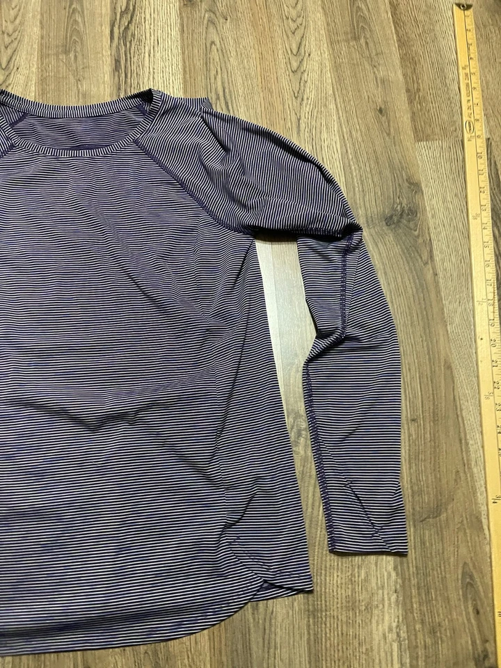 Camisa Tek Gear, Para Mujer Talla Mediana, Blanco Púrpura, Rayas, Manga Larga, Entrenamiento Foto 4 de 4