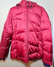 Nautica Red Hooded Lofty Down Puffer Coat Women's Size Medium Long Color Red