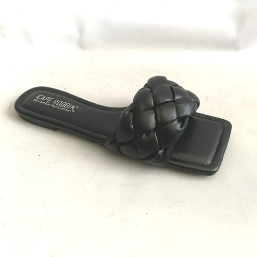 Cape Robbin Vagabond Size 7 M Black Patent Leather Weave Slides Sandals Shoe NEW - Picture 3 of 11