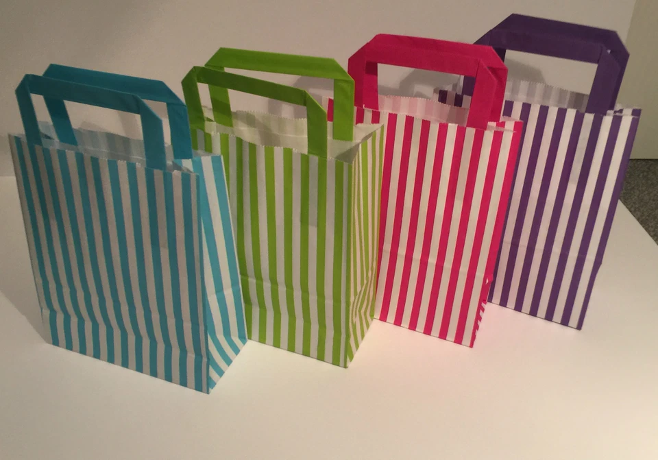 Candy Stripe Gift Bag With Flat Handles - Party Wedding Christmas Present Bags