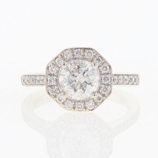 1.17ctw Round Cut Diamond with Halo Engagement Ring 14k White Gold Size 4