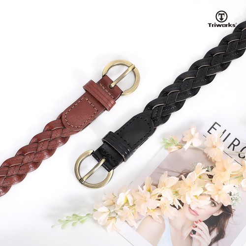 2 Pack Women's Leather Braided Skinny Belts Woven Thin Waist Belts for Jeans ... - Picture 3 of 7