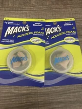 New 2 Mack’s Acoustic Foam Corded Earplugs In Cases
