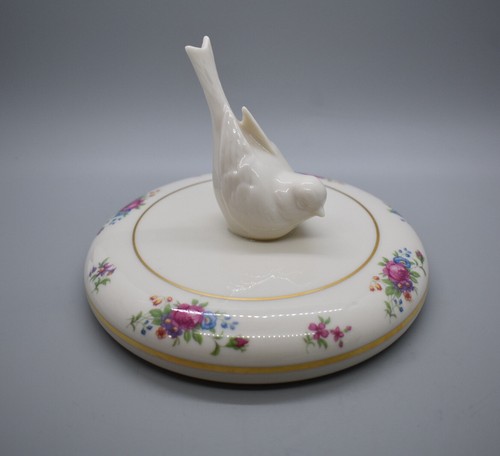Lenox Rose 7" Round Bon Bon Figural Bird Finial Lid Floral Rim Center Gold Trim - Picture 11 of 13