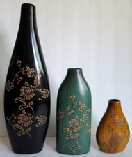 Vintage Interior Design Ceramic Vases, Set of 3, 12", 8" and 5"