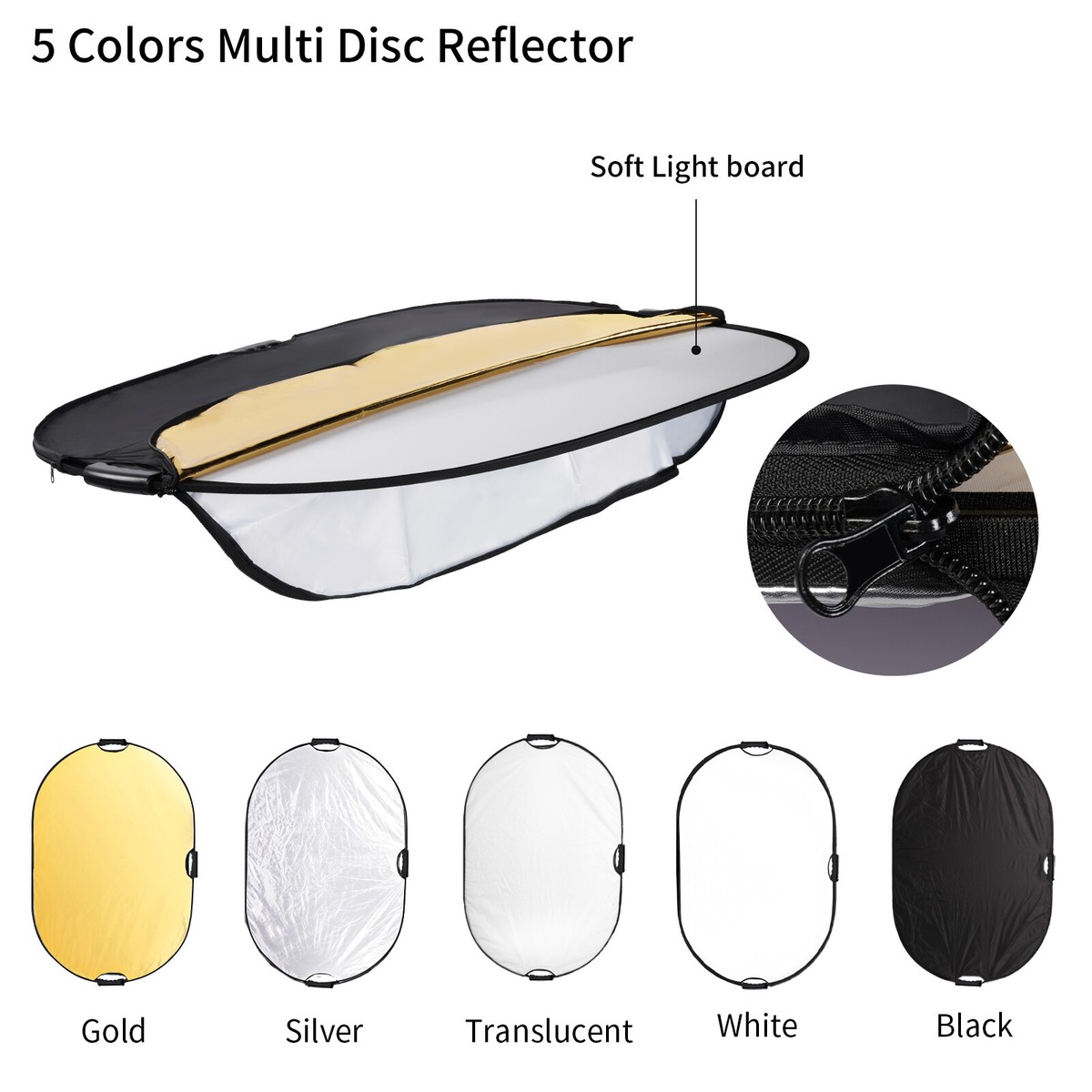 5in1 90cm Collapsible Light Oval Reflector Photo Studio