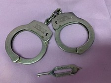 Vintage HWC Stainless Steel Handcuffs Double Locking Police With Key Rare 