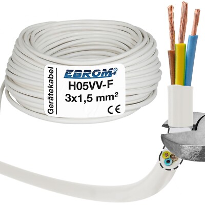 (1,10 /m) H05VV-F 3G1,5 mm² H05VVF 3x1,5 weiß Schlauchleitung Stromkabel - PVC 