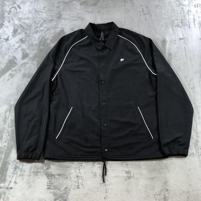 Fabletics Jacket Mens M Black Coach Windbreaker Snap Front Piped Lightweight