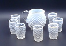 Fenton FRENCH OPALESCENT HOBNAIL Glass 32oz Squat Jug  7 5oz Tumblers