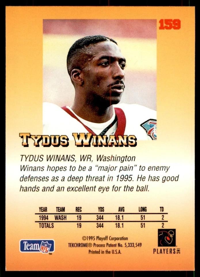 1995 Playoff Tydus Winans Football Cards #159 - Image 2 of 2