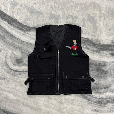 Vintage Crime Explore 24-7 Cartoon Bandit 90er Gr. Lrg schwarz Utility Feldweste Weste