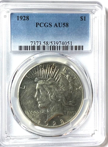 1928 $1 Peace Silver One Dollar US PCGS AU58 Philadelphia