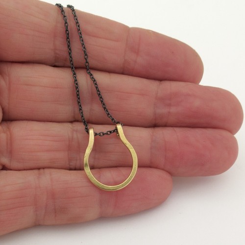 Gold Horseshoe Pendant, Hammered 14K Charm - Handmade Jewelry - Good Luck Charm - Picture 7 of 8