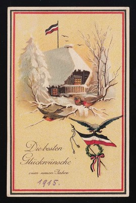 Farmhouse Snow Flag Wreath, Congratulations New Year 1915, Expired 12/30