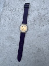 Orologio Swatch Quarzo Gelatina Dorata Cinturino Velluto Viola. Funzionante. Batteria nuova.