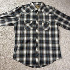 Wrangler Retro Mens Plaid Long Sleeve Western Pearl Snap Shirt Blue Gray XL