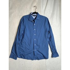 Tommy Hilfiger Mens Blue Gingham Dress Shirt 16 34-35 Long Sleeve Button Up