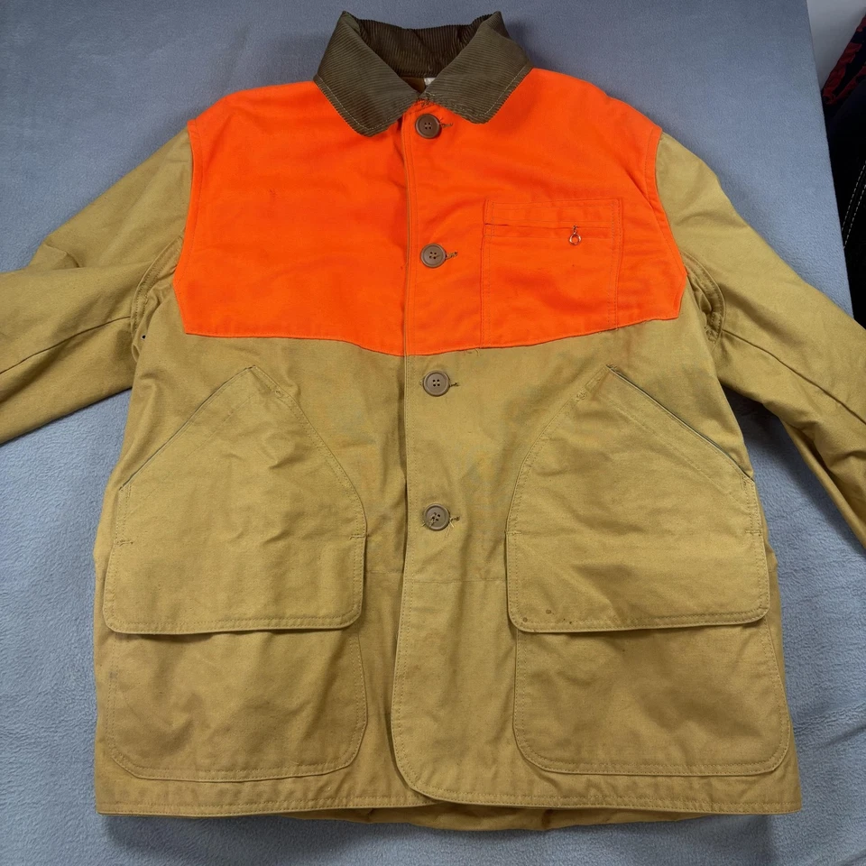 Chaqueta de Caza LL Bean De Colección Para Hombres Grande Bronceado Naranja Lona Juego Abrigo Upland Años 80 Foto 2 de 4