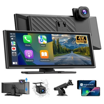 4K Portable Touch Screen Dash Cam Car Camera Stereo Apple Carplay Android Auto