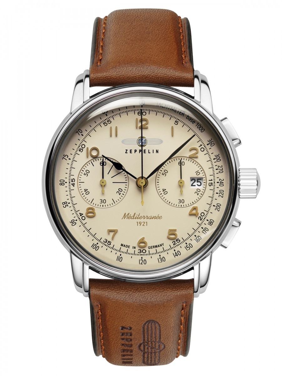 Zeppelin Herrenuhr Serie 100 Jahre Zeppelin Méditerranée Chronograph mit Lederba