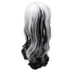 Halloween Curly Black White Wig Long Hair Cosplay Party