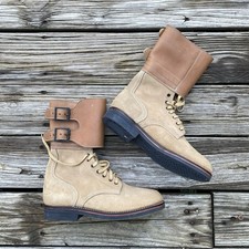 VTG Combat Army Boots Mens Size 11 Brown Suede Leather Double Buckle Military